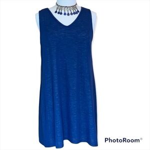 Sinuous Deep Blue Tunic Styling V-Neck Open Back Tie Closure Lined Size Medium  